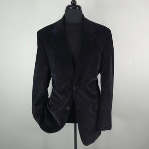 Cross & Winsor Blazer Mens 44 Long Black Corduroy Sport Coat Jacket 2 Button